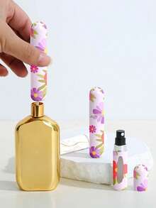 1/4 件彩色花卉印花图案香水喷雾瓶，可重复使用的底部填充香水瓶，迷你化妆品瓶，香水，纯露包装工具，多种颜色可供选择，送给家人和朋友的生日礼物，节日礼物，便携式旅行 5ml