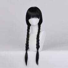 1 Pc Anime Black Wednesday Wig, Long Straight Black Woven Wig, Addams Synthetic Fiber Wig, Suitable For Girls, Suitable For Christmas, Halloween Costume Role-Playing