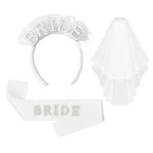 Bride To Be Sash Bridal White Veil And Headband For Wedding 3Pcs Bride Pearl Satin Sash Bachelorette Veil Party Decorations Bridal Shower Veil With Comb Engagement Gifts