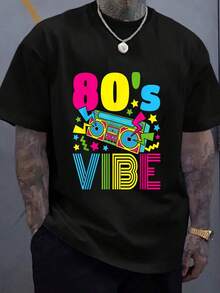 100% Cotton 80s Vibe 1980s Fashion 80s Theme Outfit Eighties 80s Costume T-Shirt Women's Men's Graphic Tee Causal Tops Fashion Tshirt Short Sleeve T-Shirt - 黑色 - 查看 1