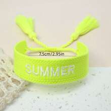 1pc Embroidered "SUMMER" Vintage Style Bracelet, Boho Beach Holiday Vibe, Suitable Gift For Family, Friends, Students, Festivals, Beach Parties And Travels