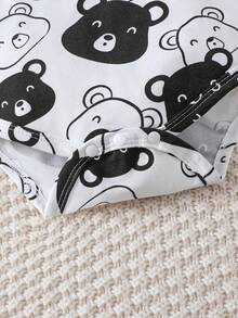 4pcs Newborn Baby Boy Outfit Set: Cute Bear Printed Long Sleeve Bodysuit + Pants + Socks + Hat - Black - View 5