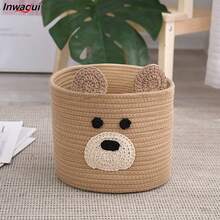 Inwagui 1 Giỏ đựng đồ hình gấu dễ thương có thể gấp gọn, giỏ đan dây mềm đựng đồ lặt vặt, đồ chơi, quần áo, lý tưởng để trang trí và sắp xếp phòng trẻ em tại nhà, giỏ quà Giáng sinh - Màu Khaki - Xem 13