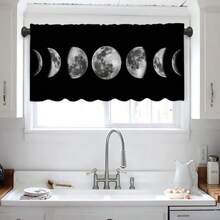 1 Stück Vorhang mit Mond-Serie Muster, geeignet für Feste, Partys, Geburtstage, Abendessen, Küchenfenster Dekoration, kurzer Vorhang, anwendbar für Raumdekoration in allen Jahreszeiten, Heimtextil Dekoration, kurzer Fenstervorhang für Esszimmer, Feiertagsdekoration