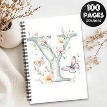 1 pieza Cuaderno de espiral con alfabeto de flores de primavera estéticas. Cuaderno de diario con letras iniciales, regalos de planificador para el trabajo, regalos perfectos para amigos, colegas, mujeres, hombres, hermanas, útiles escolares, regreso a clases