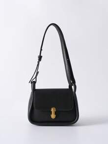 Fashionable & Simple & Versatile & Elegant Solid Color Shoulder Bag For Shopping Winter Gifts - Black - View 4