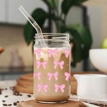 4 Stücke/Set Rosa Schleifen-Schleifendesign UV DTF - Wasserfest & Kratzfest für 16oz Gläser und Flaschen, 3D Kristall Klar Vinyl Wrap - Perfekt für DIY Basteln & Dekorationen