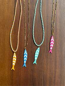 可爱彩色鱼项链，个性化时尚金属绳链多巴胺项链，女士，夏季海洋系列 - 彩色大魚項鍊 - 查看 8