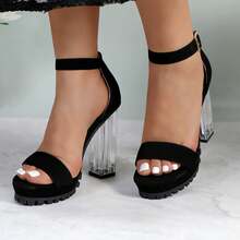 Women's Crystal High-Heeled Sandals, With A Chunky Heel, Stylish, And Elegant. Sandals For Women - Black - View 2