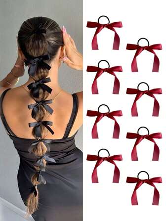 8pcs/Set Multifunctional Hair Accessories Satin Ribbon Bow Scrunchies, Elegant Simple Korean Style Hair Ties For Ponytail, Sweet Princess Casual Hair Decor, Suitable For Women And Girls, Gift & Photography Prop Ponytail Holders ,Hair Rope Hairbands