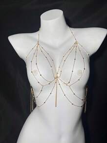Cadena para el pecho, cadena corporal estilo europeo y americano, accesorio tridimensional para espalda de bikini sin espalda, cadenas para el pecho y el Body tipo Boho doradas, accesorios de capas para la cintura del bikini, para usar en la playa durante el verano.