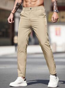 Men's Casual Solid Color Pocket Detail Tapered Daily Commute Pants