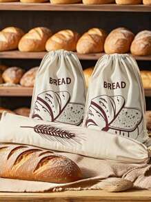 1Pc Linen Bread Bags Burlap Reusable Drawstring Bread Bags Unbleached Loaves Pastries Pouch Handmade Food Storage For Bakery Baguette Picnic Wedding Wrapping Camping