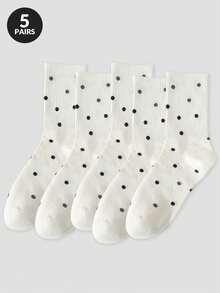 1/3/5 Pairs Women Polka Dot Crew Socks, Comfortable Breathable Casual Socks For Daily Wear, Spring/Summer - Multicolor - View 13