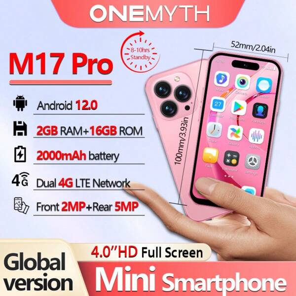 SOYES SOYES ONEMYTH M17 Pro 4G Mini Smartphone 4.0 Inch HD Full Screen 2000mAh Large Battery 2GB RAM+16GB ROM Android 12.0 Dual SIM Card Slot With Play Store And Small And Convenient Without Taking Up Space Support Face Unlock, Password Unlock, Pattern Unlock.Ideal Gift, Birthday Gift. Portable And Compact Design, Easy To Operate