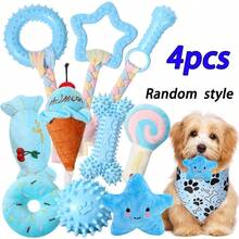 4pcs/Set Random Style Puppy Teething Toy Set For Small Dogs - Durable TPR & Plush Squeaky Chew Toys, Interactive Dog Dental Health Training Toy Kit