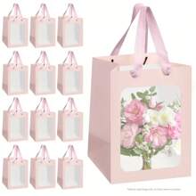 Multi Colored 10PCS Kraft Paper Rectangular Regular Windowed Transparent Gift Bag Size: 20cm * 15cm * 10cm, Suitable For Bridal Gifts, Weddings, Birthday Parties, Various Holiday Gifts, Bouquets, Transparent Windowed Party Handbags