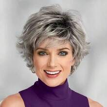 Chic Short Gray Wigs For White Women Pixie Cut Wig With Bangs Gray Wigs For White Women Old Lady Wig With Bangs Short Silver Grey Pixie Wigs With Bangs Natural Looking Synthetic Short Hair Wigs For Women Daily Cosplay Use Natural Synthetic Hair Wigs For Daily Use - 灰色 - 查看 1