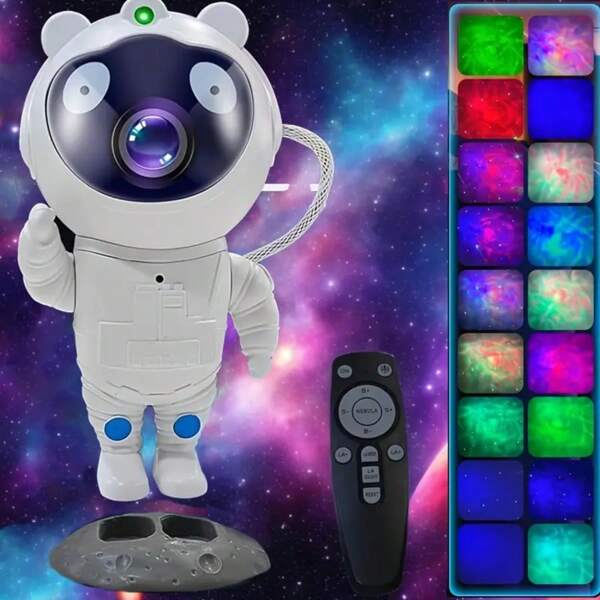1 pezzo Proiettore astronauta, proiettore di stelle, lampada galassia, proiettore di luci per camera da letto, luci a strisce LED per cielo stellato al soffitto con telecomando, colore bianco