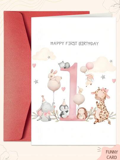 1 Stück fantasievolle, tierisches 1. Geburtstagskarte: Eine cartoonhafte und lustige Geburtstagskarte, perfekt als kleines Geschenk zum Geburtstag oder für gute Wünsche, ideal für Töchter, Enkelinnen und Nichten.