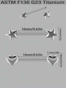 2 piezas Aro de piercing para pezón con anillo redondo de aleación de titanio de 14G con forma de estrella y corazón, con rosca, para uso diario y de fiesta, para hombres y mujeres, sexy y elegante