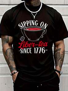Sipping On Liber-Tea Since 1776 4th Of July American Patriot T-Shirt - Black - View 1