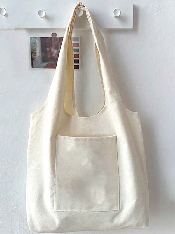 Women Simple Canvas Tote Bag, Open-Top Canvas Shoulder Bag, Handbag, Simple Carry-Bag For Elementary, Middle, High School And College Students, File Folder And Travel Bag
