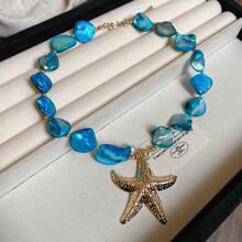 Andkiss 1pc Ocean Vacation Style Faux Shell & Pearl Asymmetrical Geometric Necklace