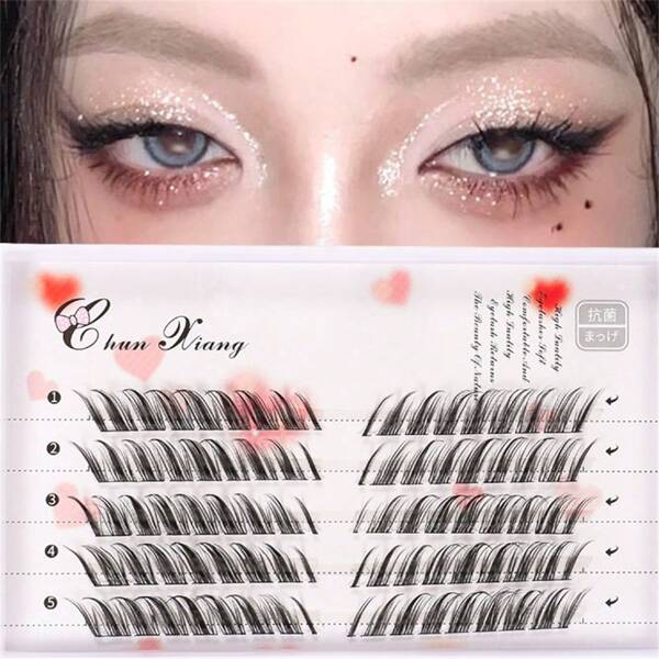 5 Pairs/80pcs Vintage Styled False Eyelashes - Elongates And Widens Eyes, Adds Oriental Charm, Suitable For Mixed Race With Curled Tips