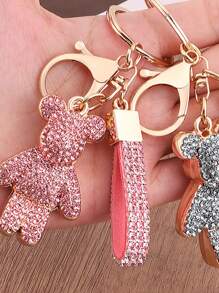 1pc Creative New Rhinestone Violent Bear Bag Charm Keychain Bling Keychain Accessory Elegant & Delicate Design Suitable As Backpack Ornament Or Gift For Women