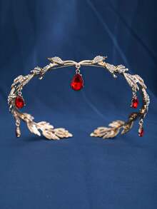 1pc Crystal Leaf Headband Crystal Hair Accessories Jeweled Headband Wedding Headpiece For Bride Retro Leaf Necklace Rhinestone Forehead Hairband Pendant Headband Bride Headdress - Multicolor - View 10