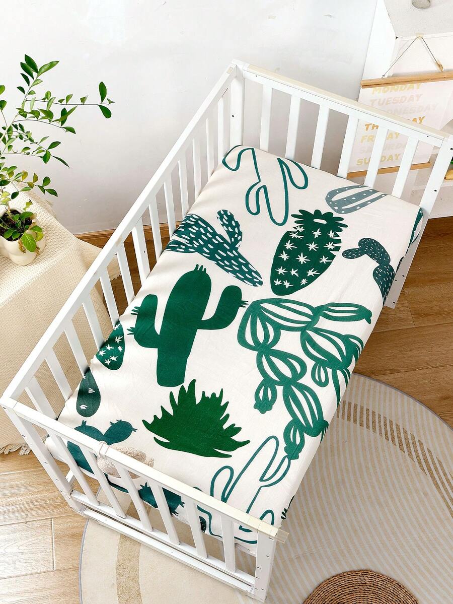 1pc Cotton Muslin Baby Crib Sheet, Unisex Design, Suitable For Standard Baby Crib Mattress - Multicolor - View 1