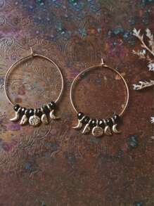 2 brincos de argola estilo boho com pedras preciosas pretas e lua dourada, brincos de liga para mulheres, adequados para sair, festas, uso diário