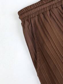 Men's Casual Summer Suit, Simple And Solid Men's Shirt Suit, Casual Short-Sleeved Shirt With Striped Buttons And Elastic Waist Trousers, Suitable For Vacation, Casual Wear, Daily Wear, Suitable As A Gift For Family, Boyfriend, Husband. - 棕色 - 查看 7