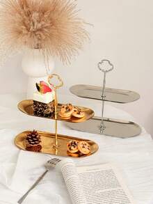 1件欧式不锈钢椭圆蛋糕架家用下午茶甜品架干果水果拼盘 - 彩色 - 查看 10