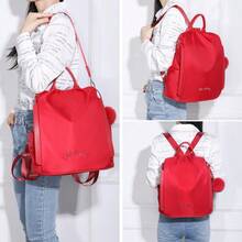 1pc Women's Anti-Theft Waterproof Backpack (13L), Convertible Backpack With Removable Handles And Pom-Pom, School Backpack - Red - View 3