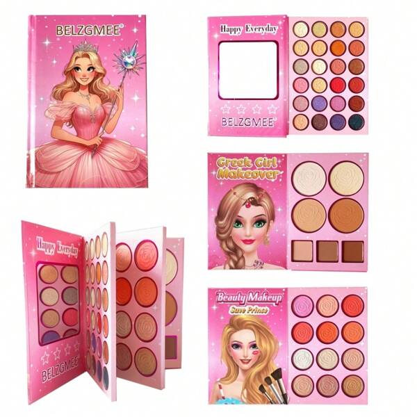Cute Girl Pattern 43-Color Book-Shaped Pearl, Matte, Highlighter Blush, Eyebrow Pencil, Multi-Function Eyeshadow Palette
