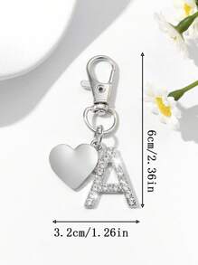 1pc Fashionable European American Luxury Heart Hollow English Letter Shaped Key Chain Pendant, Studded With Rhinestones, Suitable For Women Car Key, Bag Decor, Birthday Gift