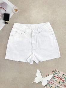 女式夏季休闲白色毛边牛仔短裤