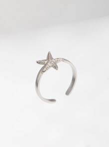 Juego de 5 anillos abiertos de acero inoxidable con diseños de vida marina como concha, estrella de mar y delfín, unisex