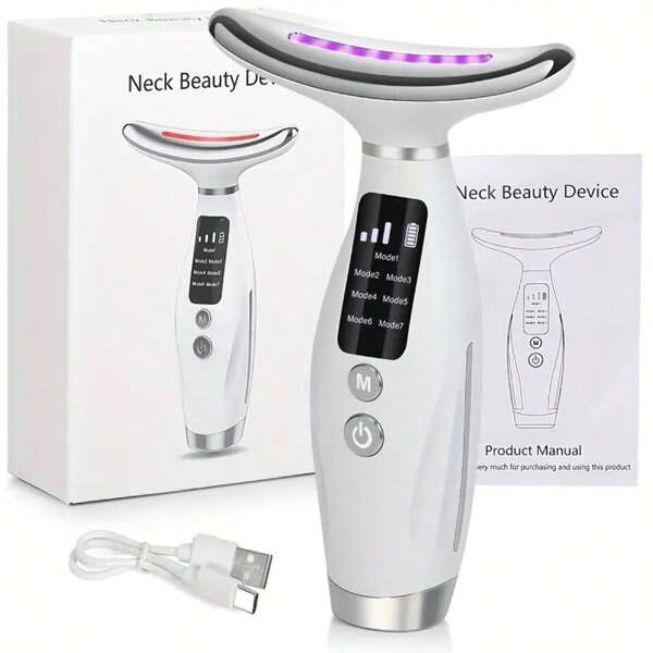 Neck And Facial Massager, Seven Color Portable Facial Massager, LED Display, USB Rechargeable, With Vibration Function, Suitable For Facial, Neck And Shoulder Care - Fragrance Free Female Skincare Tool - Perfect Mother's Day Gift Neck Protector 400mAh
