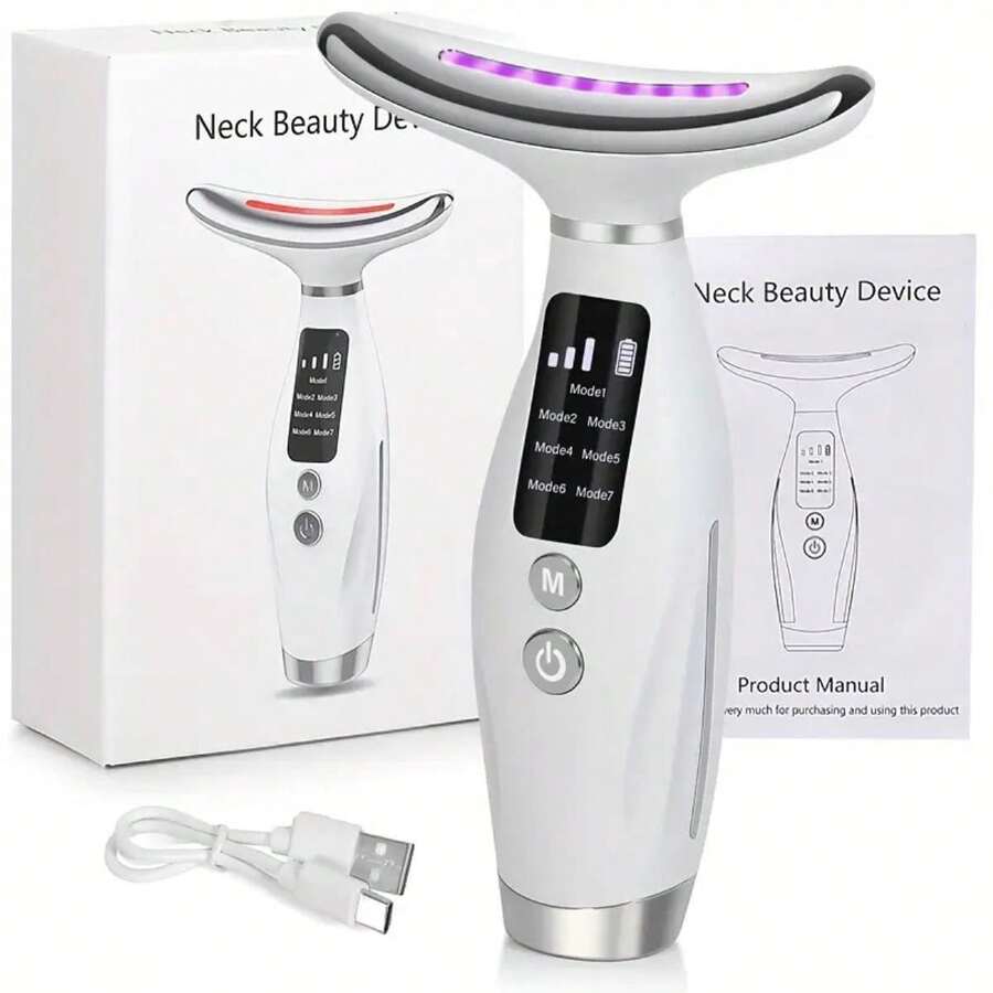 Neck And Facial Massager, Seven Color Portable Facial Massager, LED Display, USB Rechargeable, With Vibration Function, Suitable For Facial, Neck And Shoulder Care - Fragrance Free Female Skincare Tool - Perfect Mother's Day Gift Neck Protector 400mAh