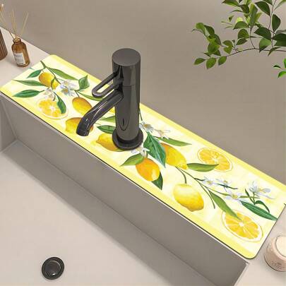 1PC Lemon Fruit Style, Multi-Size Faucet Drain Pad, Kitchen Faucet Drain Pad, Non-Slip Diatomite Rubber Material.