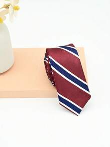 1 Peça Gravata Social Masculina Listrada Vermelha e Azul, Gravata Casual da Moda