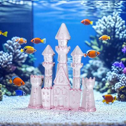 قطعة واحدة ديكور قلعة شفافة بلورية ملونة، مناسبة لزينة اكواريوم، ديكور موسمي لكل الأوقات