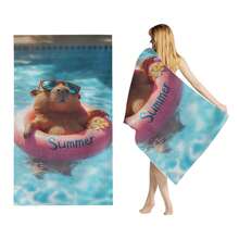 1pc Boho Style Capybara Beach Towel - Super Soft Microfiber, Lightweight, Sand-Proof, Quick Dry & Highly Absorbent. Suitable For Swimming, Surfing, Yoga, Camping - Machine Washable, With Tropical Summer Design And Capybara Artwork, Summer Must-Have Beach Themed Towel With Sand-Proof Fabric, Beach Accessory Travel Essentials Travel Accessories Beach Essentials