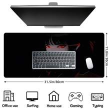 1pc XXL Dark Style Of Anime Girls Desk Mat - HD Printed Mousepad With Black Red Design, Large Gaming & Office Keyboard Pad, Natural Rubber Material, Perfect Gift For Gamers