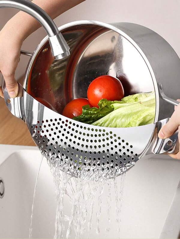 1pc Stainless Steel Water Baffle Filter With Recessed Hand Grips For Home Kitchen Easy Vegetable Washing Water Baffle