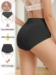 4pc Women's Cotton Comfortable And Soft High-Waisted Underwear - Nhiều màu - Xem 3