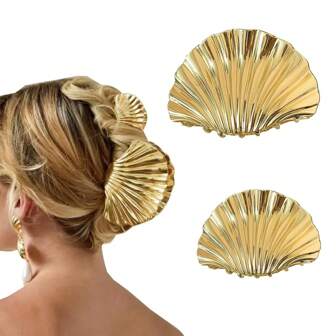 Popular Cross-Border Shell Metal Texture Claw Clip, Minimalist Style Hairclip For Bun, Ponytail, Elegant Simplistic Fashion Summer Hair Clips Hair Jaw Clip Hair Clamps Hair Clutch Hair Catcher Clip